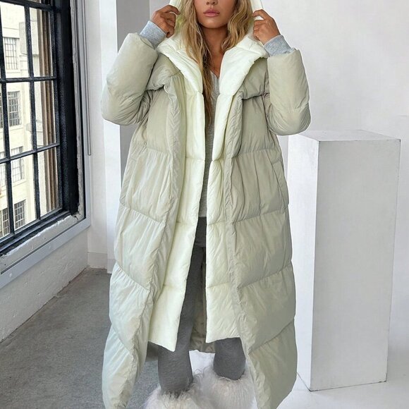 Multicolor Casual Women's Color Block Hooded Long Coat - Picture 3 of 6